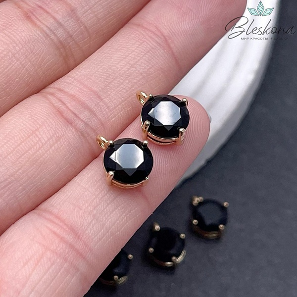 9 мм, цвет золото, Подвеска круг черный в обрамлении