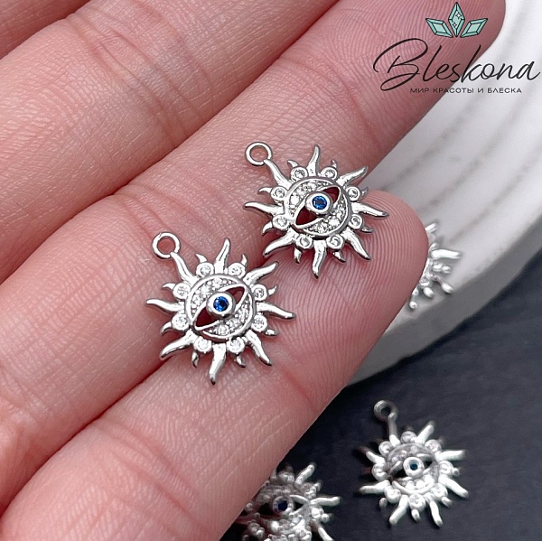 15,5*13,3 мм Цвет серебро, Подвеска Солнце глаз с цирконами