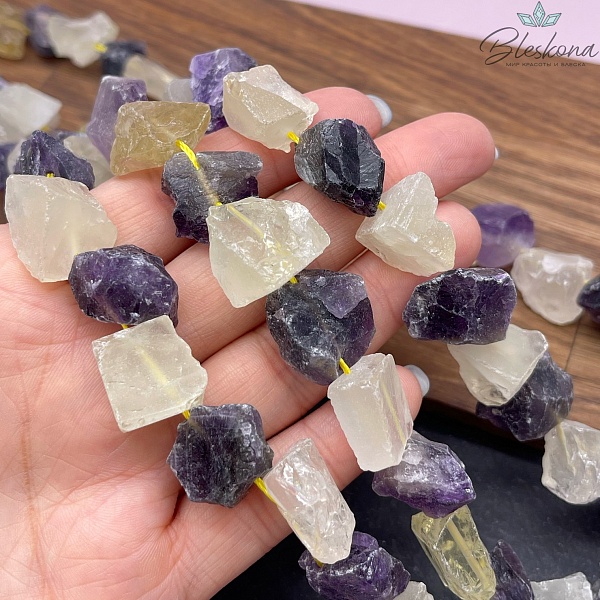 Микс куски аметист, цитрин без обработки (15-23)*(15-20)