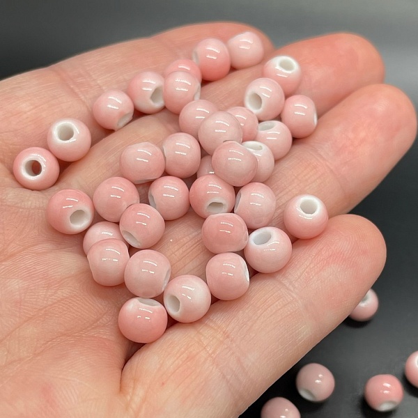 6,5 мм Бусина шар, керамика  цвет розовый