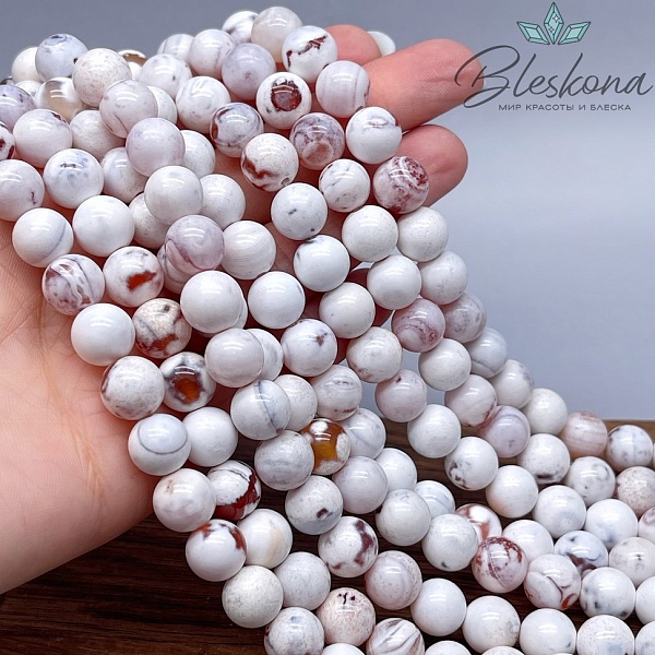 Агат белый с узором №1 10 мм