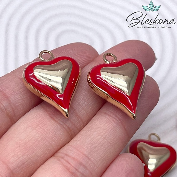 26,5*20 мм Цвет золото, Подвеска Сердце красная эмаль