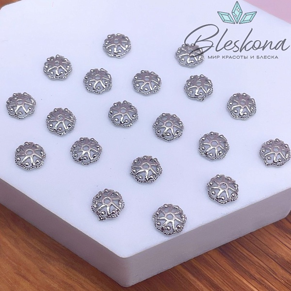 7 мм Цвет серебро, Шапочка узор 