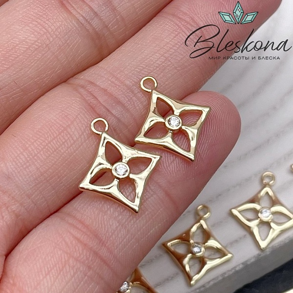 16,3*14 мм Цвет золото, Подвеска цветок ромб с цирконом