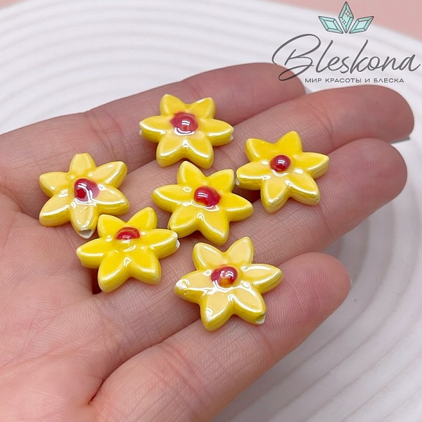 15*16 мм Керамика бусина цветок желтый