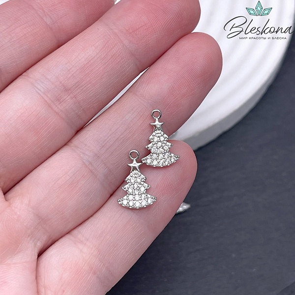 13*9 мм Цвет серебро, Подвеска Елка цирконы 