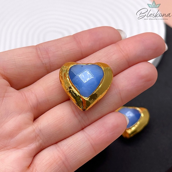 25*27 мм Цвет золото, Бусина Сердце  Кошачий глаз 
