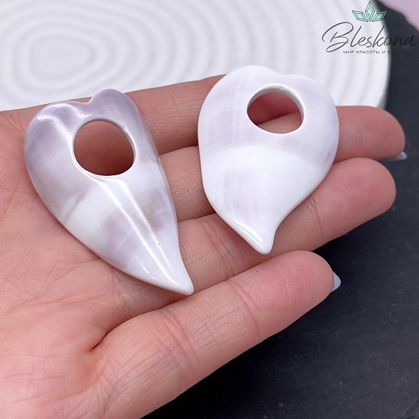 (44-27)*(47-30) мм, Подвеска перламутр сердце с отверстием бело-фиолетовое