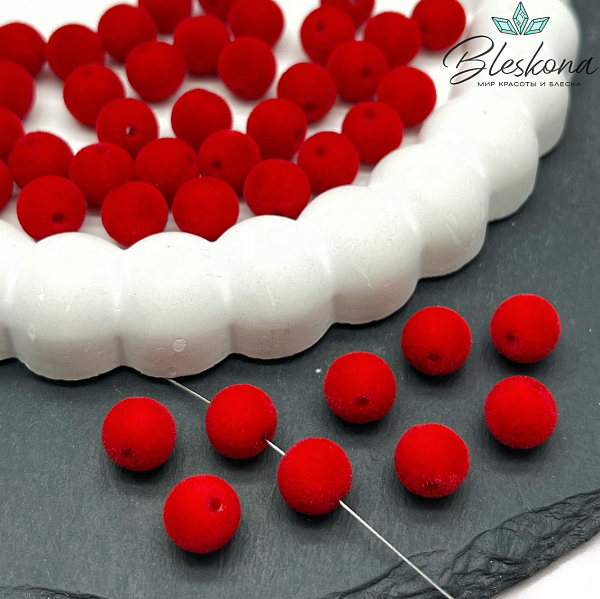 8мм Бархатная бусина, Цвет красный №2