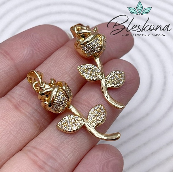 31*14,5 мм Цвет золото, Подвеска Роза с цирконами