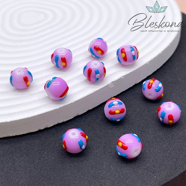 10 мм Бусина шар сиреневый полоски