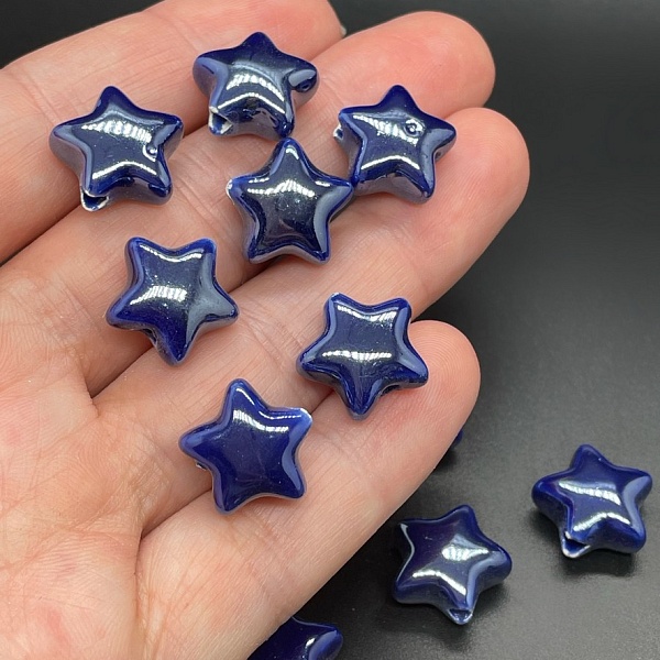 14 мм Бусина звезда, керамика цвет синий