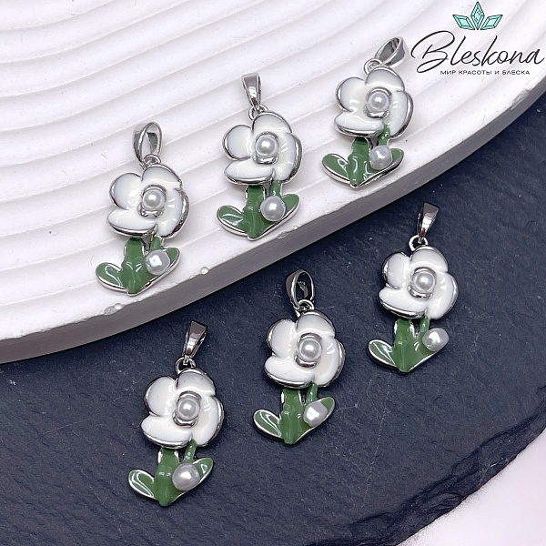 20*11 мм Цвет серебро, Подвеска цветок эмаль