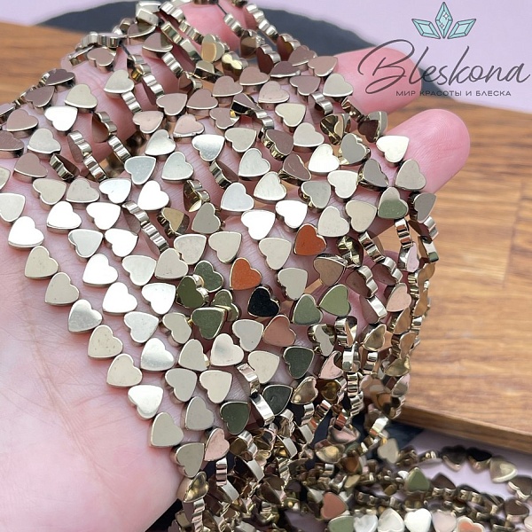 6 мм Гематин, темное золото, сердце отверстие поперек имитация