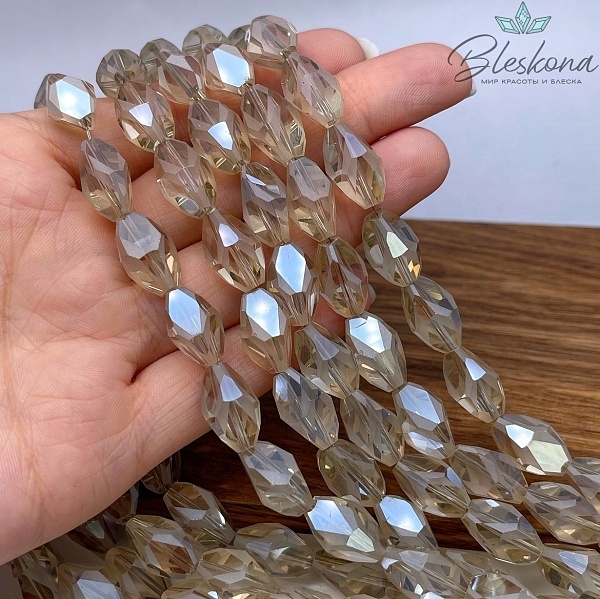 16*11 мм Бусины рондель фриформ, цвет бежевый, стекло Люкс