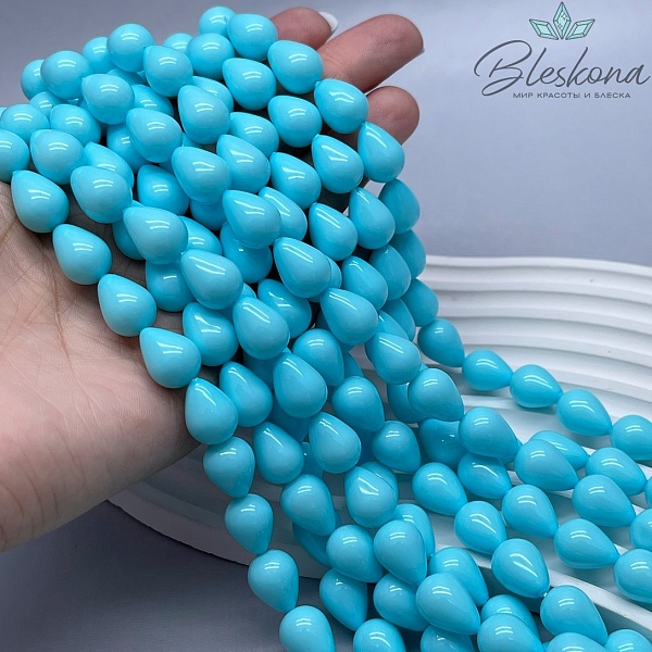 Жемчуг Майорка капля цвет ярко- голубой 14*10 мм