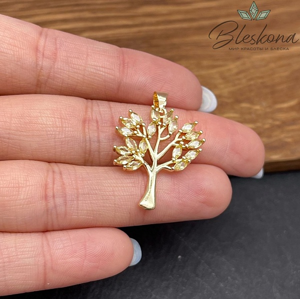 26*22 мм Цвет золото, Подвеска дерево счастья желтые цирконы