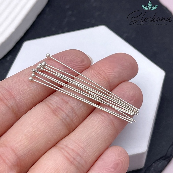 4,5см/0,6мм Пины посеребрение шарик уп.10 шт.