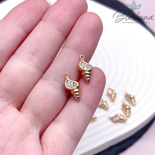 6,2*14мм, Подвеска ракушка цирконы цвет золото 