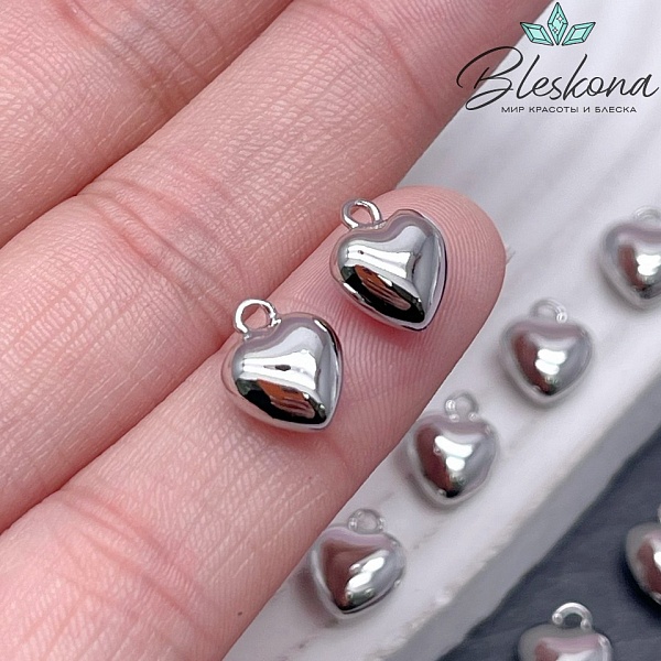 10*8 мм Цвет серебро, Подвеска Сердце объемное гладкое мини
