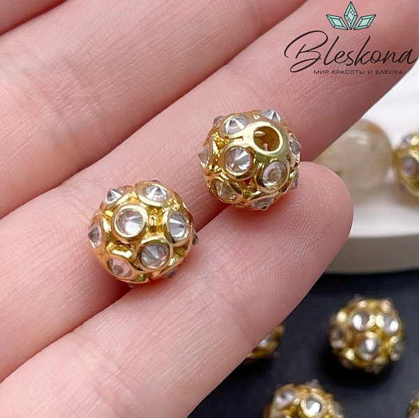 10,5 мм Цвет золото, Бусина шар цирконы