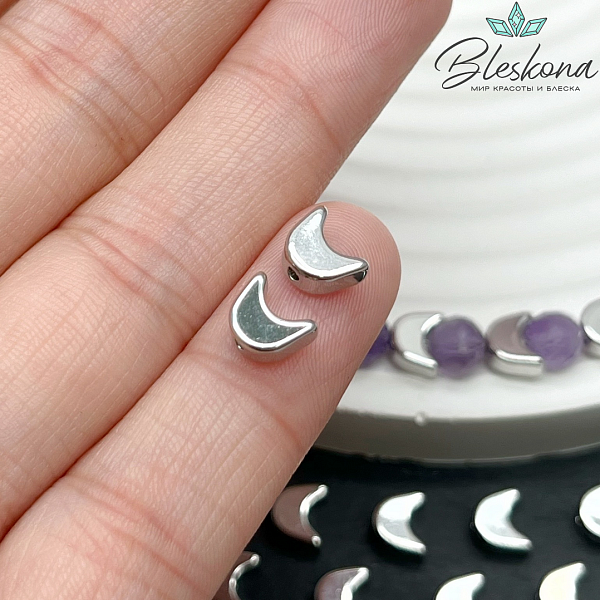 5,7*7 мм Цвет серебро, Бусина Луна гладкая