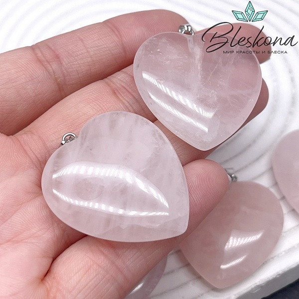 35*30 мм Цвет серебро, Подвеска Сердце Розовый кварц