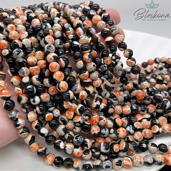 Агат черный оранжевые разводы (имитация) 6 мм
