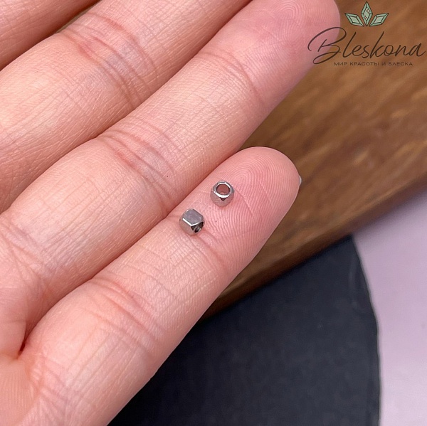 2,5 мм Бусина куб, Цвет серебро уп.10 шт