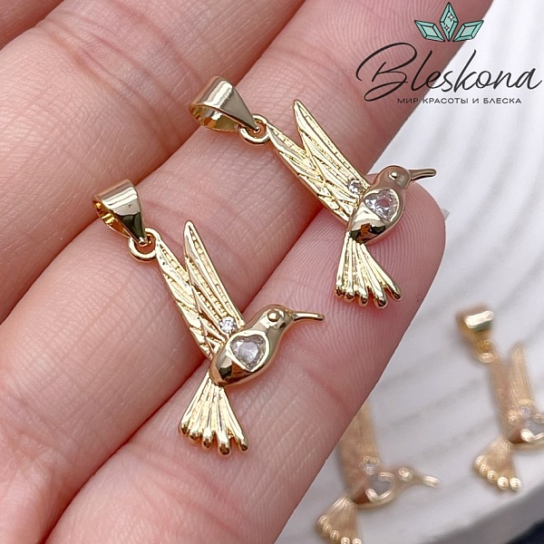 21*16 мм Цвет золото, Подвеска Колибри с цирконом