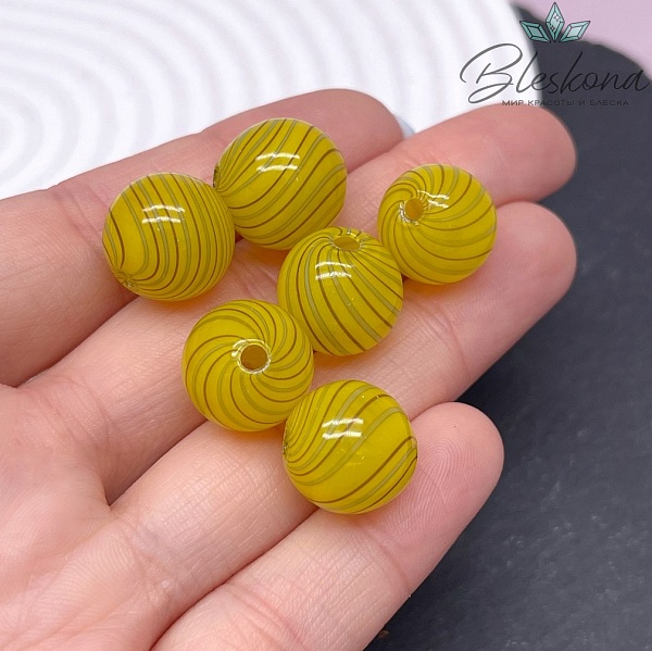 13 мм Бусина шар стекло желтое коричневые полосы