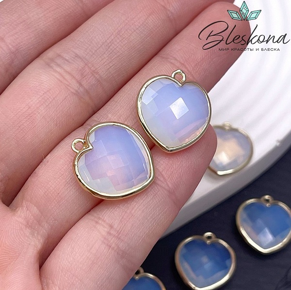 16,3*18,7мм,Цвет золото,Подвеска Сердце Лунный камень имитация огранка