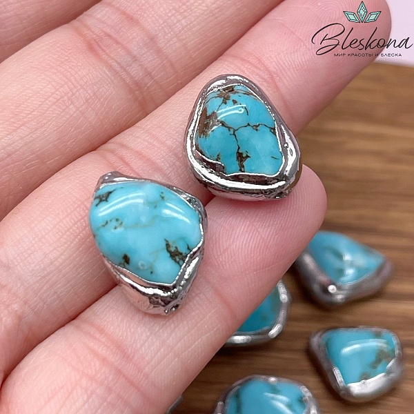 16*11 мм Цвет серебро, Бусина Магнезит фриформ в обрамлении