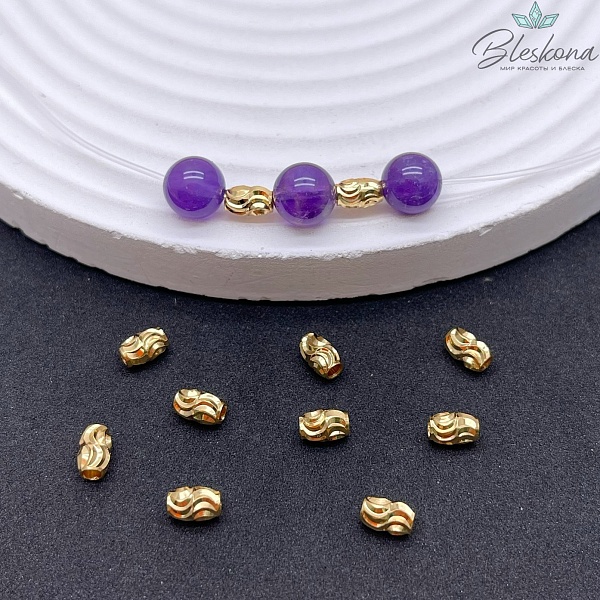 6*4 мм Цвет золото, Бусина-разделитель рис резной 