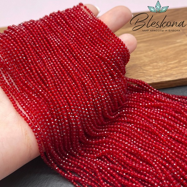 2 мм Бусины стекло темно-красное №1 алмазная огранка