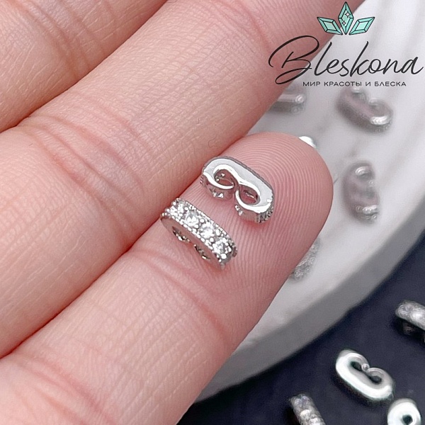 7,2*2,3 мм Цвет серебро, Бусина-разделитель 2 ряда стразы 