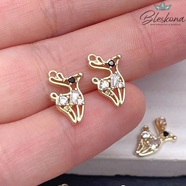 7,6*12,6мм, Цвет золото,Подвеска Олененок цирконы 
