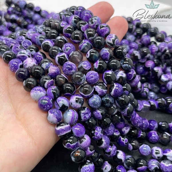 Агат черный фиолетовые разводы (имитация) 8 мм