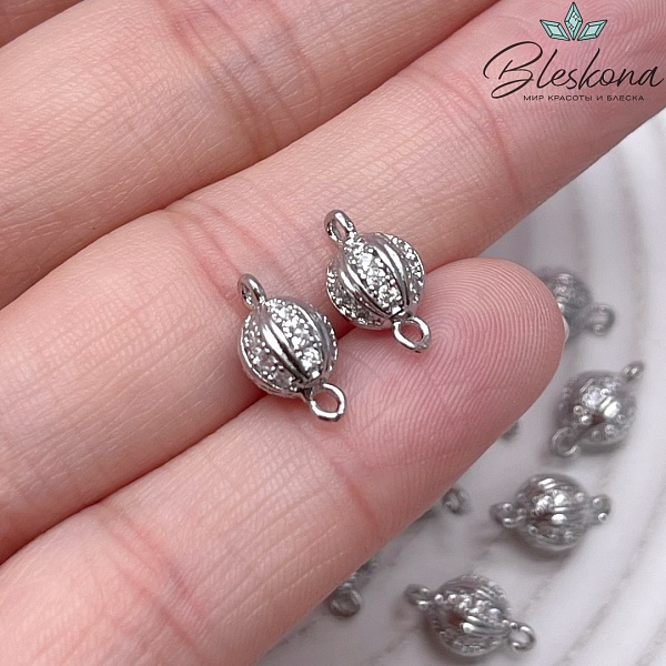 11,8*6,7 мм Цвет серебро, Коннектор шар с цирконами 