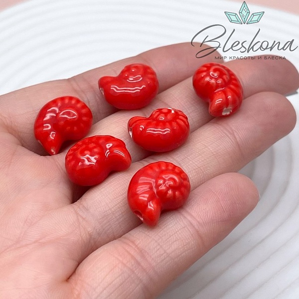 15*11,5 мм Бусина Аммонит, керамика цвет красный