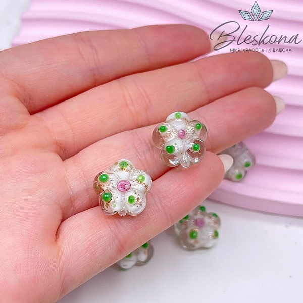 14,5 мм Бусина цветок прозрачный с белым