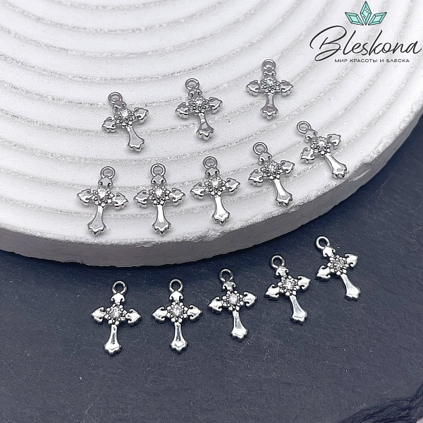 13*8,5 мм Цвет серебро, Подвеска Крест циркон