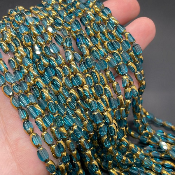 4,3*6,5 мм Стекло Lux, рис огранка, цвет голубой  в обрамлении