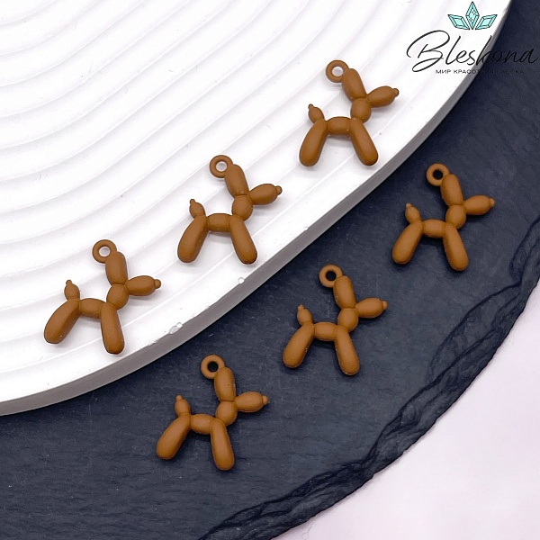 14*18 мм, Подвеска пудель коричневая эмаль матовая