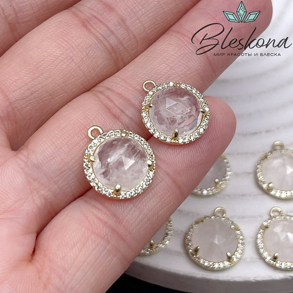 13 мм, цвет золото Подвеска круг Горный хрусталь огранка в обрамлении цирконы
