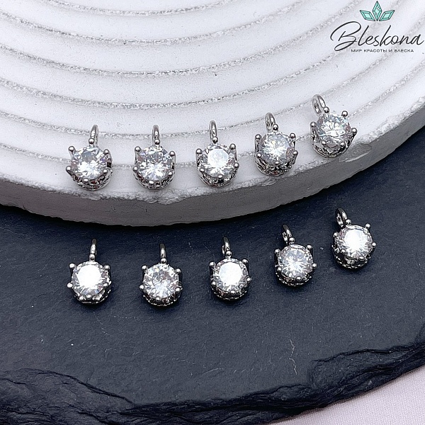 9,6*6 мм Цвет серебро, Подвеска круг циркон 