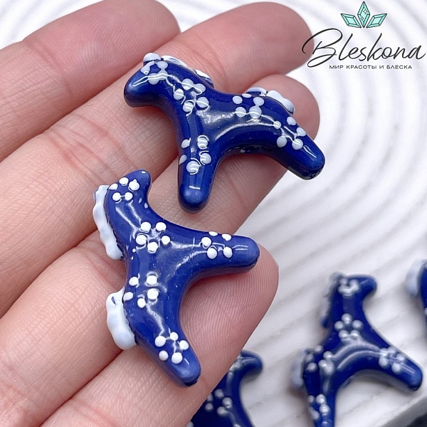 22*27 мм Керамика бусина Дымковская лошадка синяя
