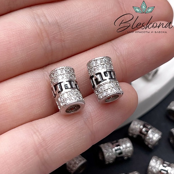 12,8*8 мм Цвет серебро, Бусина цилиндр фриформ цирконы черная эмаль