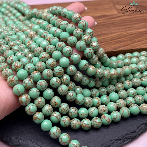 Варисцит зеленый с коричневым узором 8 мм (имитация)