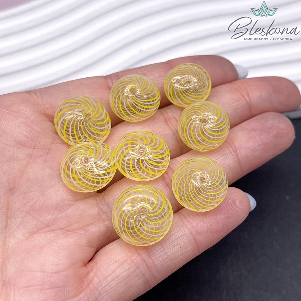 14-17 мм Бусина рондель стекло прозрачное бело-желтые полосы, отверстие посередине